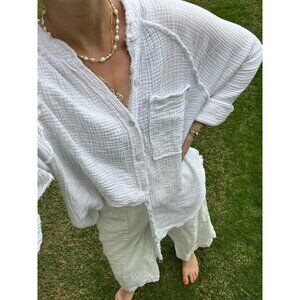 Aerie White Textured Button-Up Top